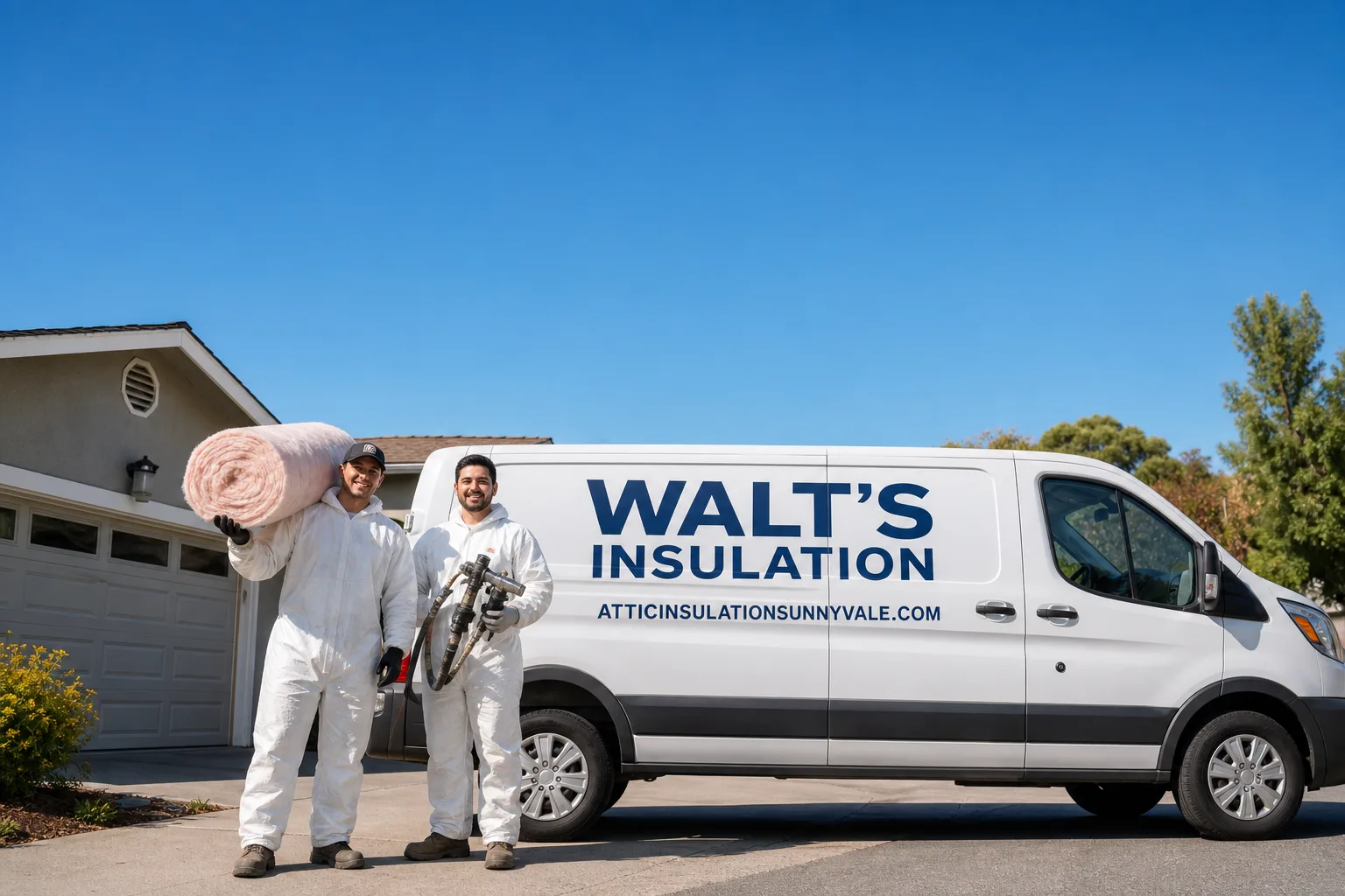Walt's Insulation insulation service vehicle and crew in Sunnyvale, CA
